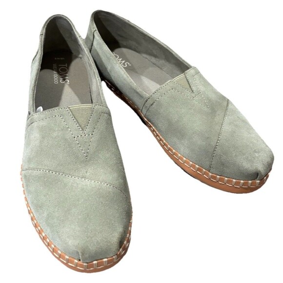 Toms Women’s Size 9 Alpargata Vetiver Suede Leather Wrap Gray Green SlipOn Shoes - Picture 1 of 11